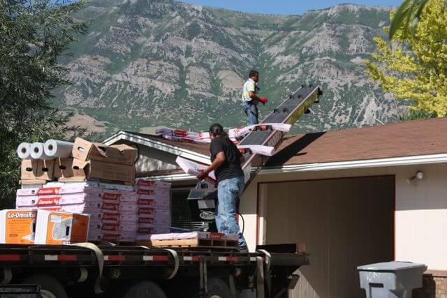 unloading roofing materials